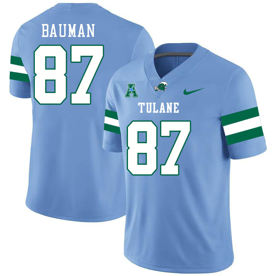 Tulane Green Wave #87 Alex Bauman College Football Jerseys Stitched Sale-Blue